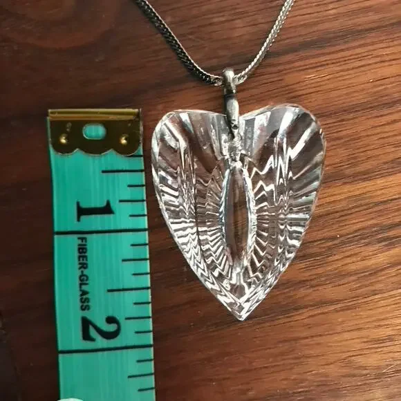 Waterford Crystal Heart Pendant on a silver tone Trifari herringbone necklace